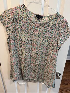The Limited Green Multi-Color Cap Sleeve Mosaic Top